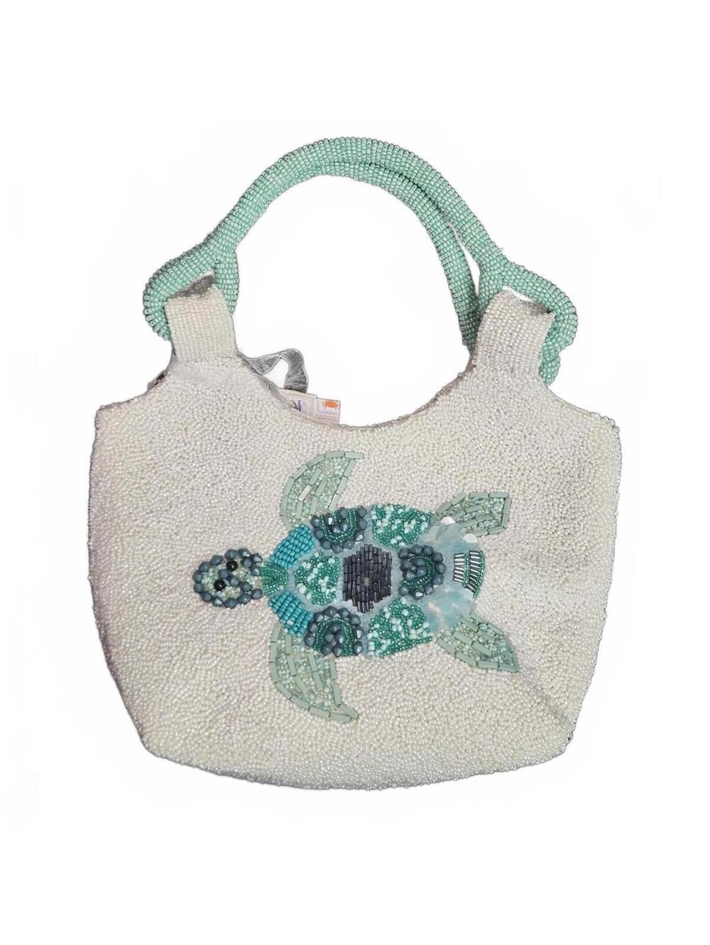 Viral Beaded Turtle Bag Handmade Made in India Seafoam Coastal Summer Chic NWT